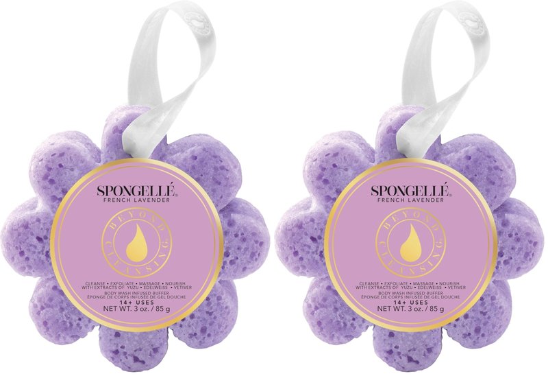 Spongellé French Lavender Wild Flower Bath Sponge | Built-in Body Wash & Body Scrubber, Shower Loofah Sponge for Women | 14+ uses (Pack of 2)