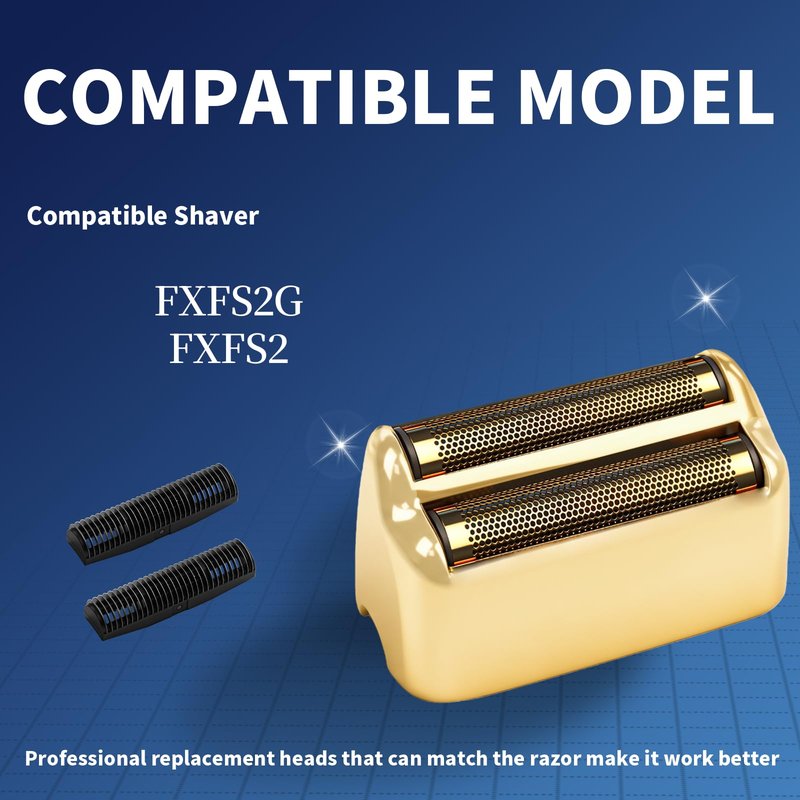 2 Pack Shaver Replacement Foil and Cutters Compatible with BaBylissPRO Double FXFS2 Metal Shaver foil Replacement,Golden