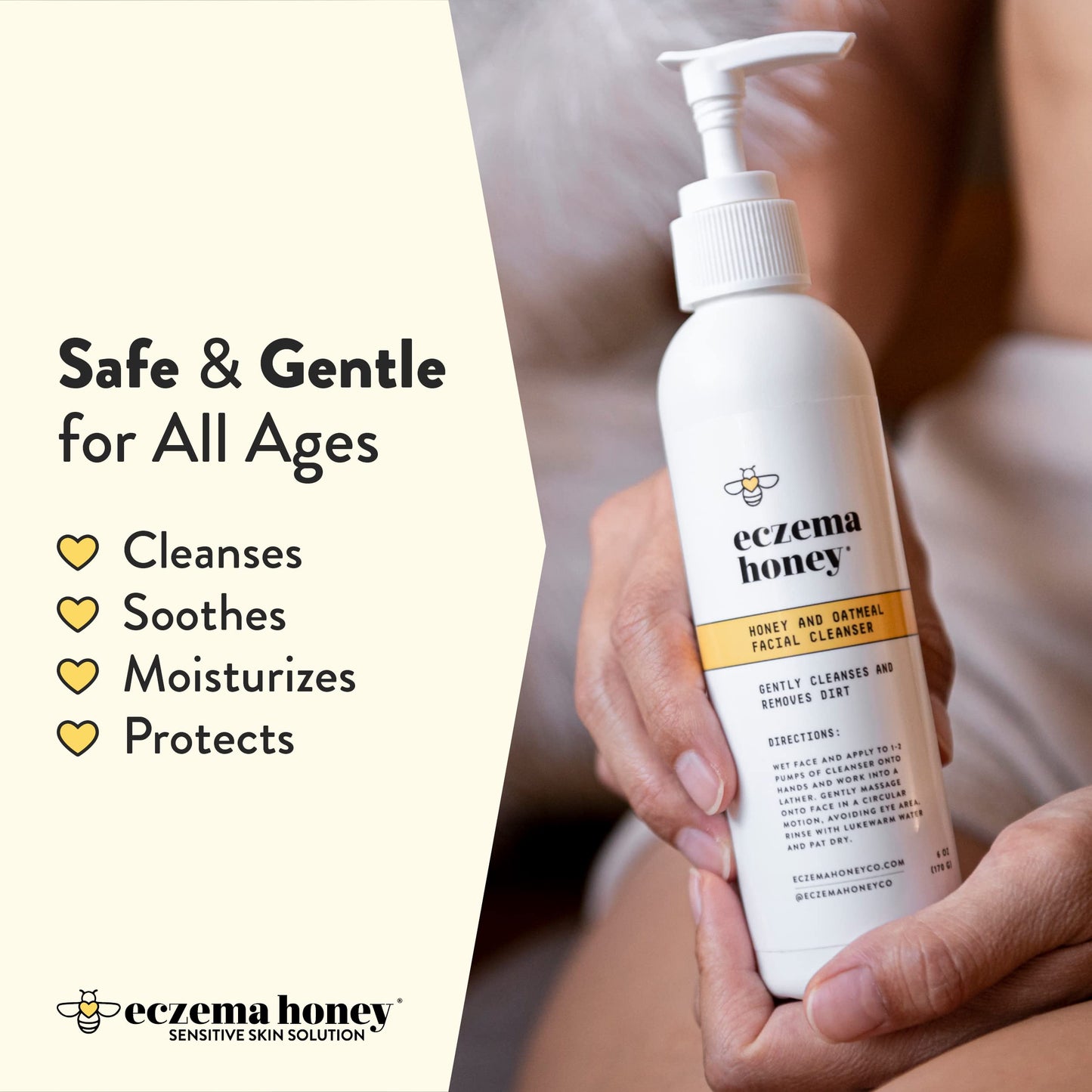 ECZEMA HONEY Oatmeal Facial Cleanser - Soothing Facial Cream - Bundle for Sensitive & Dry Skin - Cruelty Free