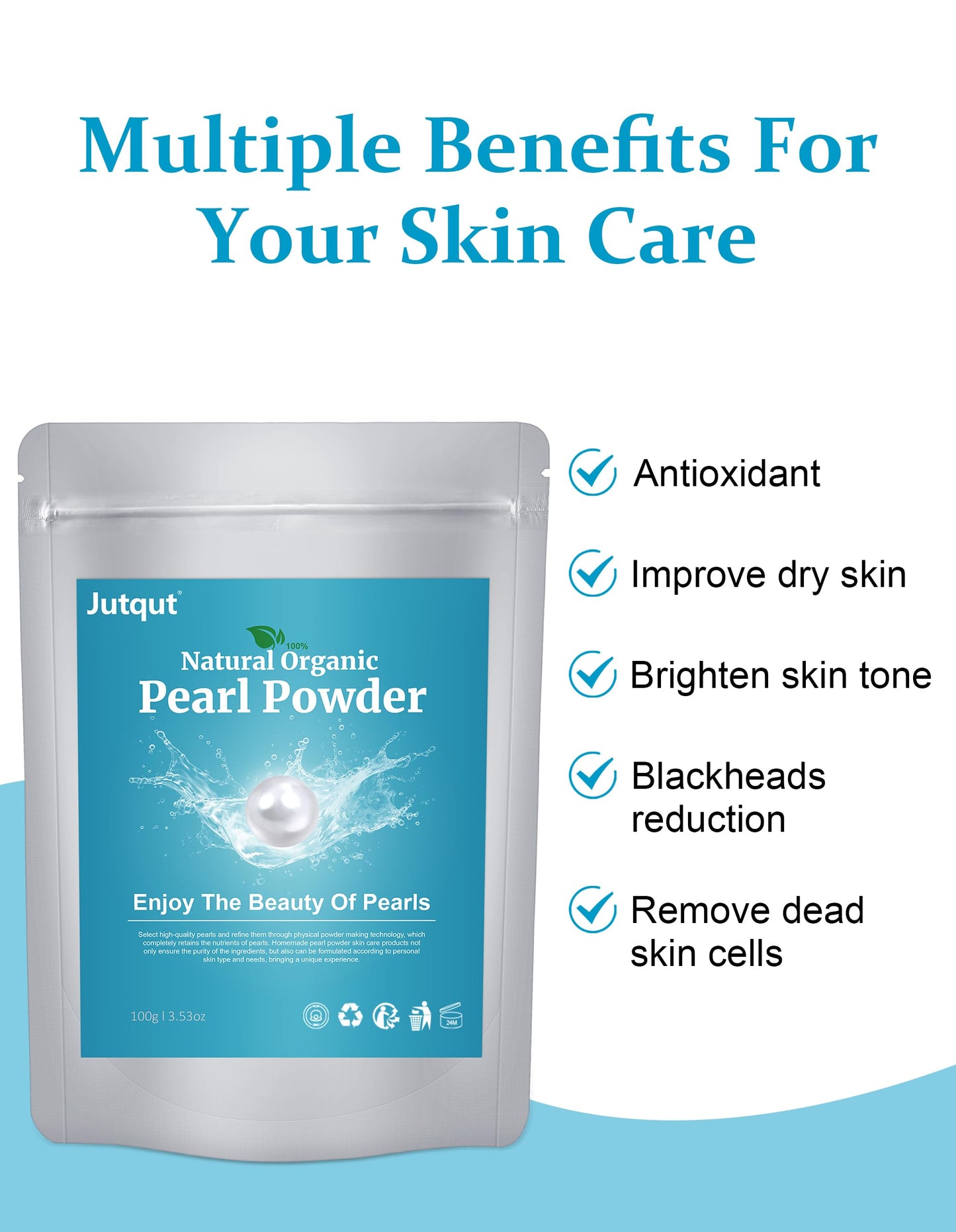 Jutqut 2PCS Freshwater Pearl Powder Organic, 100% Natural Pearl Powder, DIY Skincare —DIY Antioxidant, Deep Cleansing, Pore-Shrinking, Anti-Aging Mask