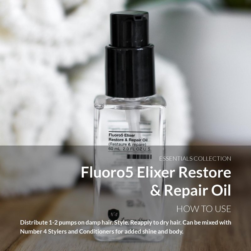 Number 4 Hair Oil - Fluoro5 Elixir Restore & Repair Anti-Frizz Serum for Damaged Hair | 2.0 oz