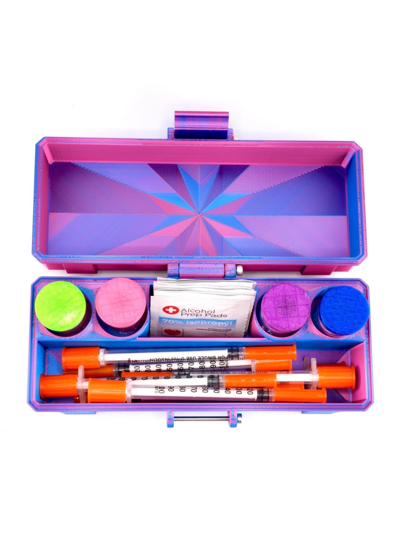 Vial Guard Storage Hard Case for 3ml, 5ml, 10ml, 30ml Vials, Secure Holder Multiple Sizes (Metalic, 4 x 3ml + Storage)