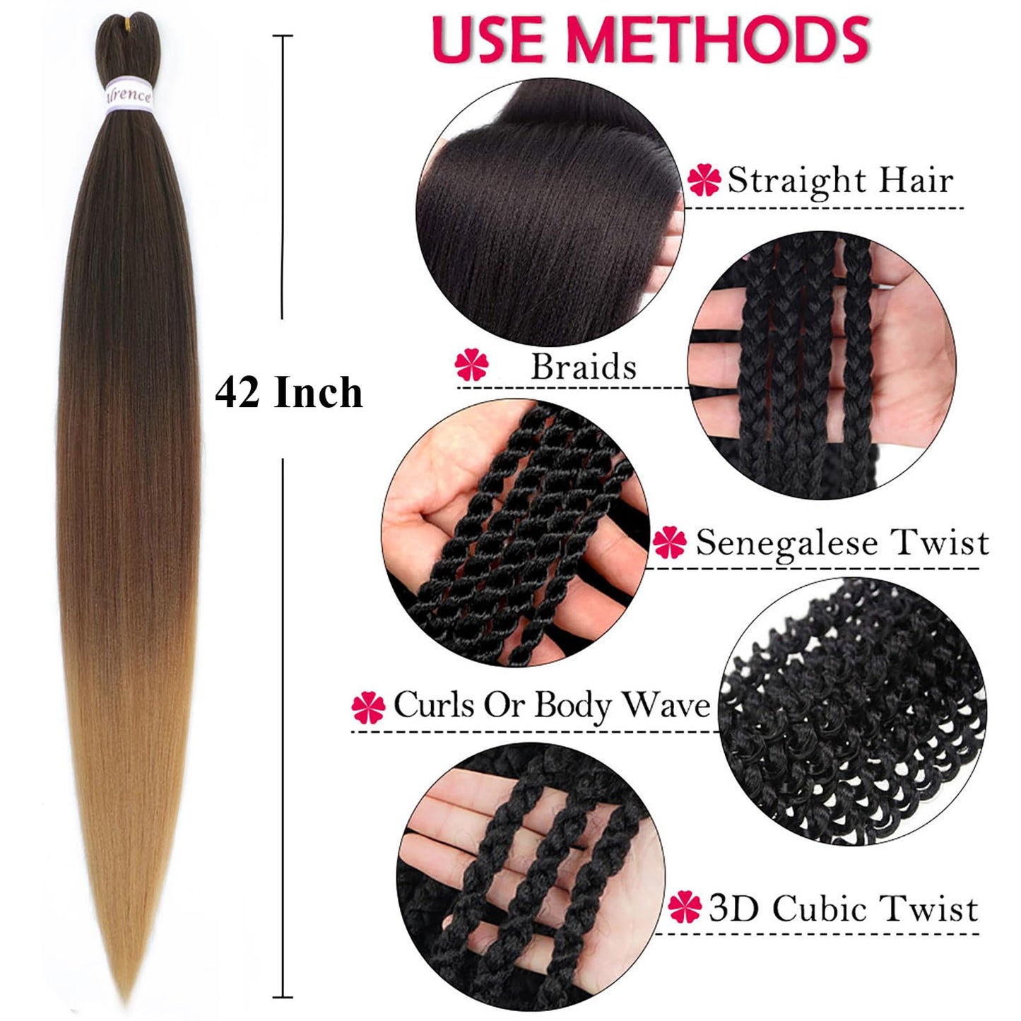 Alrence Pre Stretched Braiding Hair Long Braid 42 Inch 8 Packs Professional Braiding Hair Extensions Synthetic Crochet Twist Braids (42 Inch, 1B/30/27)
