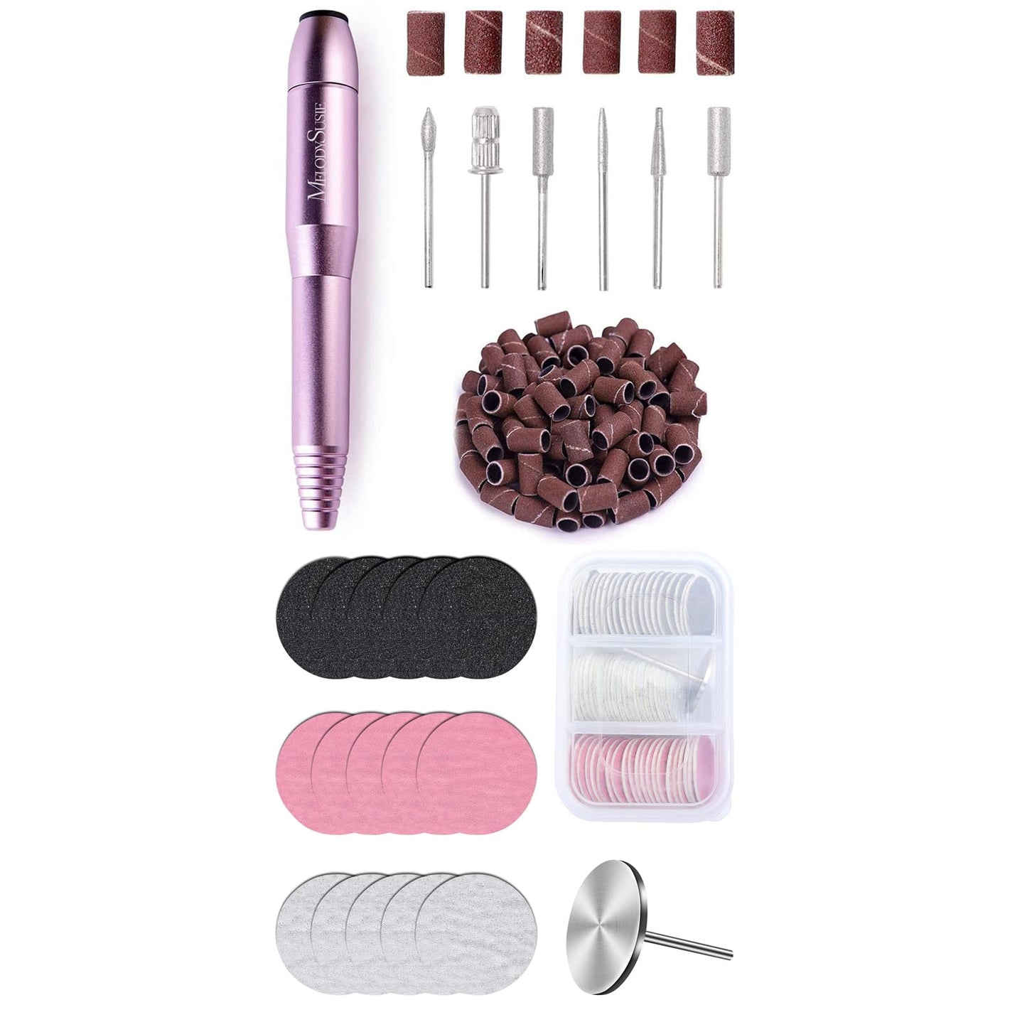 MelodySusie Portable Electric Nail Drill with 60 Pcs Replacement Sandpaper Discs