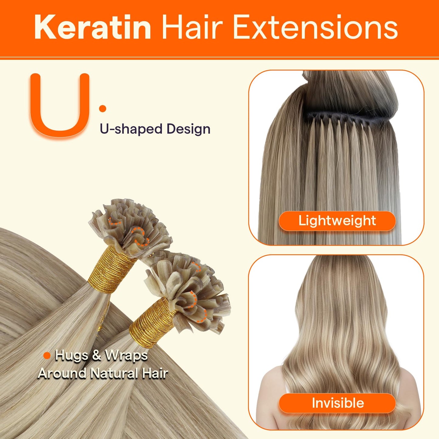 Full Shine U Tip Hair Extensions Human Hair 18 Inch 50 Grams Color 18 Ash Blonde Highlight 613 Bleach Blonde Keratin Tip Hair Extensions Fusion Extensions for Women