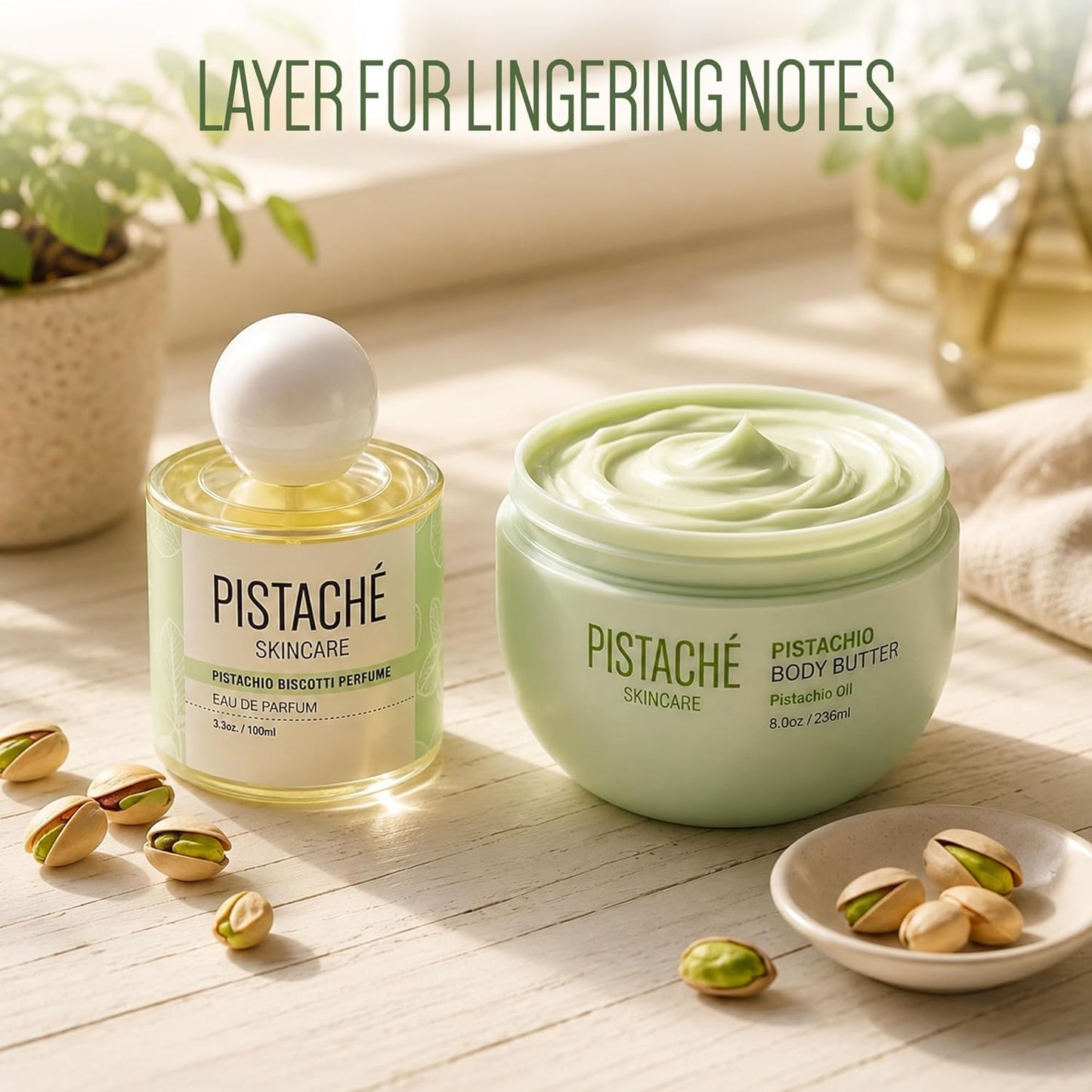 Pistaché Skincare Pistachio Oil Whipped Body Butter - Rich Moisturizer with Vitamin E & Antioxidants | 8 oz
