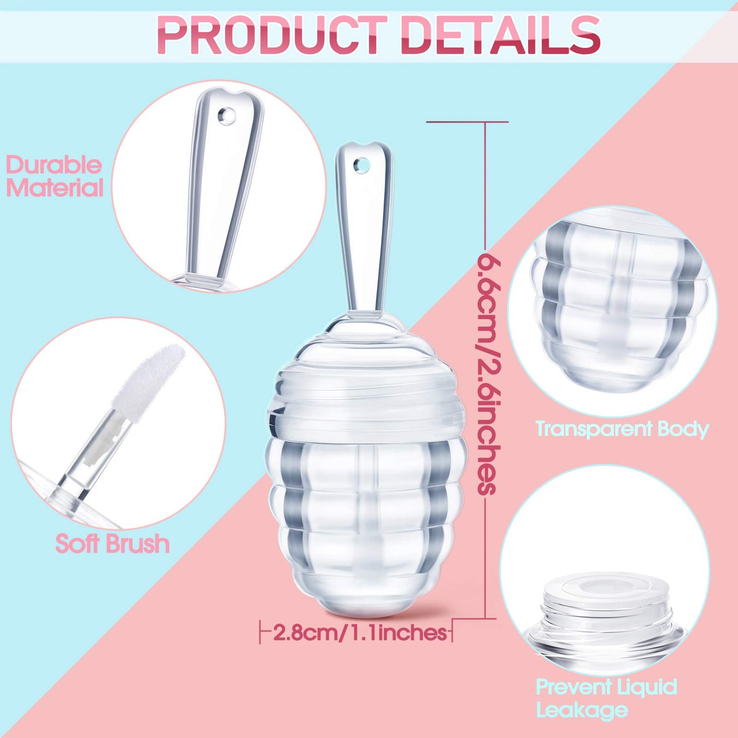 28 Pieces Honey Pots Shaped Lip Gloss Tube Empty Lip Gloss Containers Lip Balm Bottle Refillable Cute Lipstick Tubes with Wand for Women DIY Cosmetics(Clear)