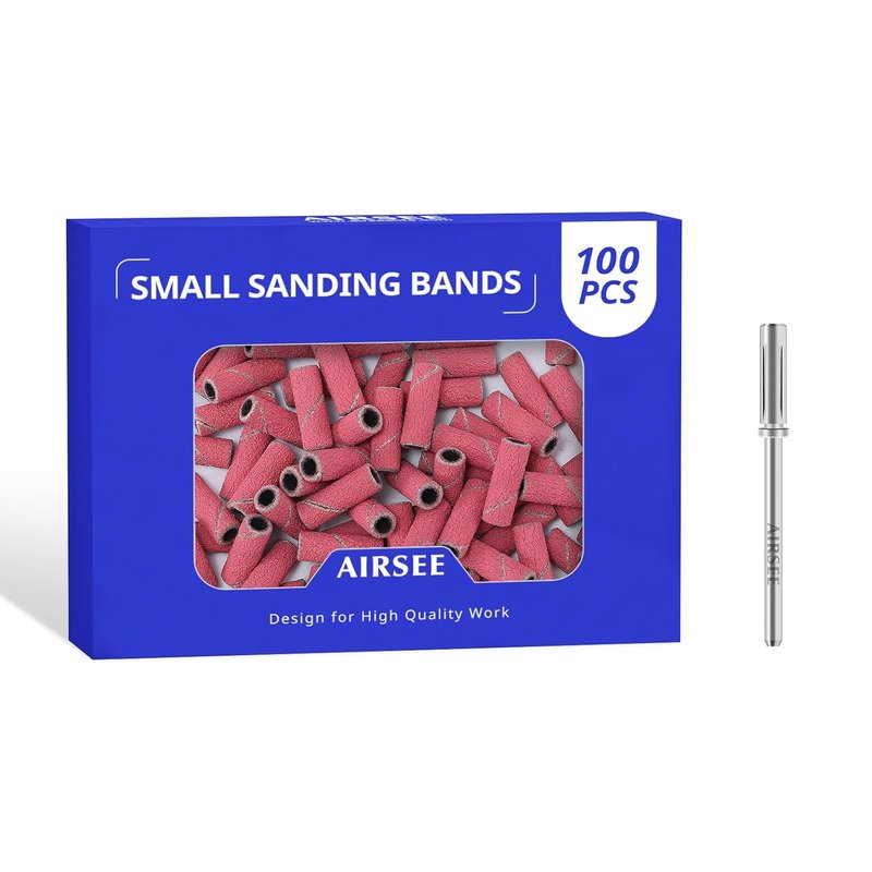 100pcs Small Sanding Bands for Nail Drill | 180 Grit Nail File Attachments with 3.1mm Mandrel Bit - Pink