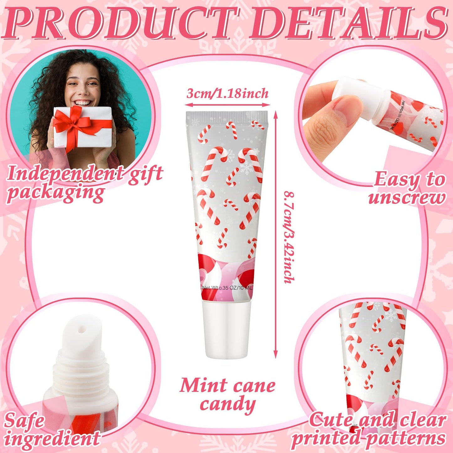 Linyuthia 24 Pcs Cane Themed Lip Balms Christmas Lip Balms Bulk Lip Gloss Mint Candy Flavored 6 Styles Holiday Party Treat Goodie Bags Cute Stocking Stuffers Christmas Gifts for Girls Women Friend