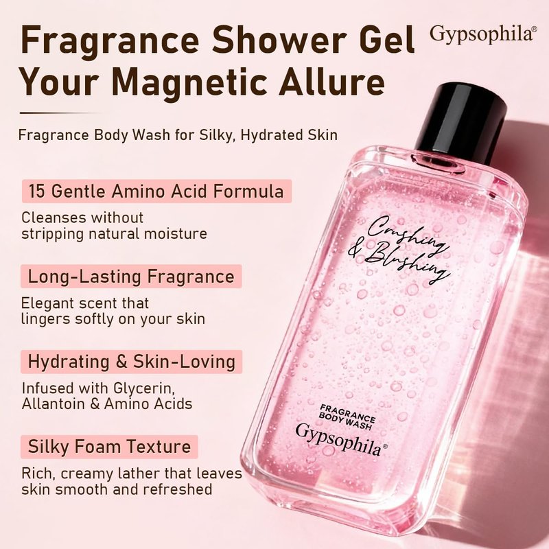 Gypsophila Fragrance Body Wash for Women, Deep Moisturizing, Long Lasting Fragrance, Rich Foam, Paraben Free, Phthalate Free, 13.32 Ounce