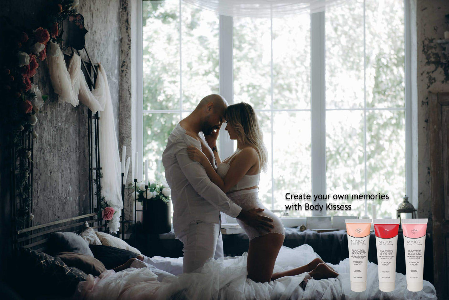 Flavored Body Kiss Edible Massage Cream for Sensual Massage, Strawberry, White Cherry and Orange with Nourishing Coconut Oil, Shea Butter PH Balanced Boxed for Gifting