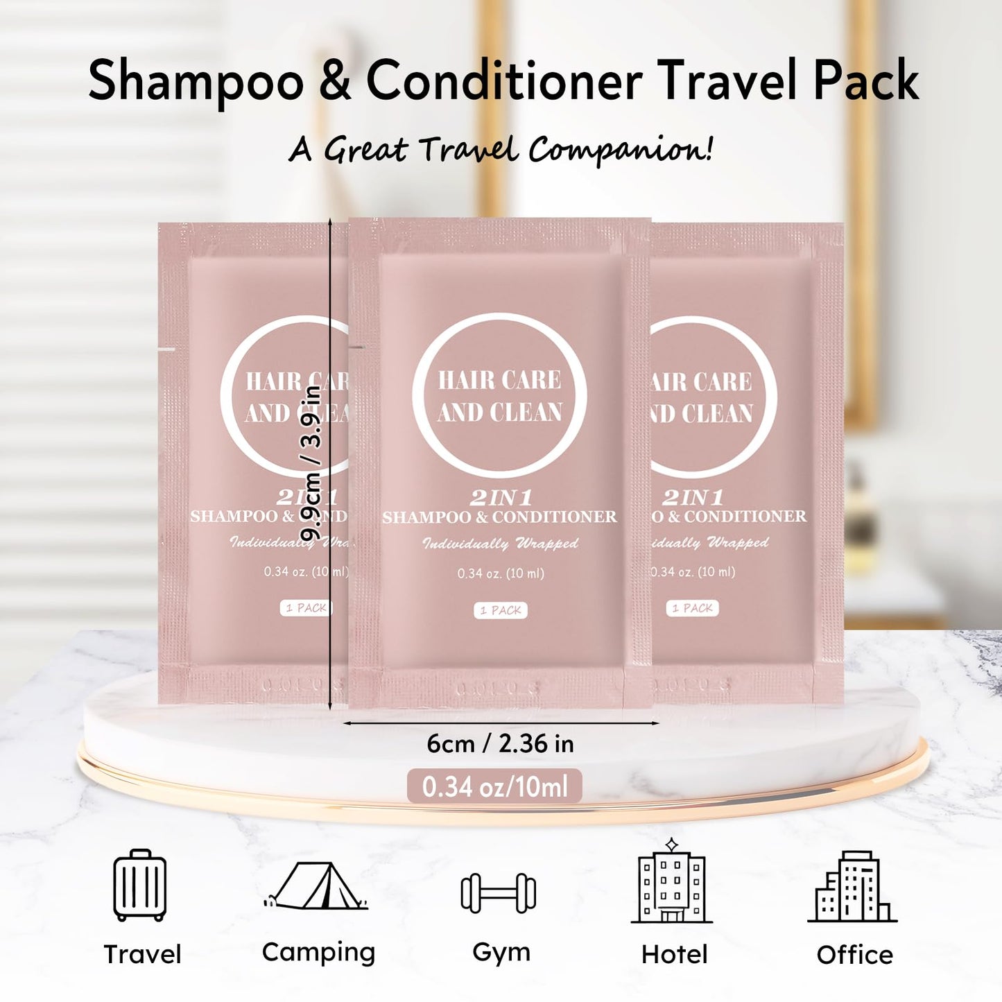 Travel Shampoo & Conditioner, 2 in 1 Shampoo Set Bulk, Mini Size Small Men Women Essential Cleansing Toiletries Amenities for Hotel, Shelter/Homeless/Nursing Home/Charity 0.34 Fl Oz(Pack of 100）