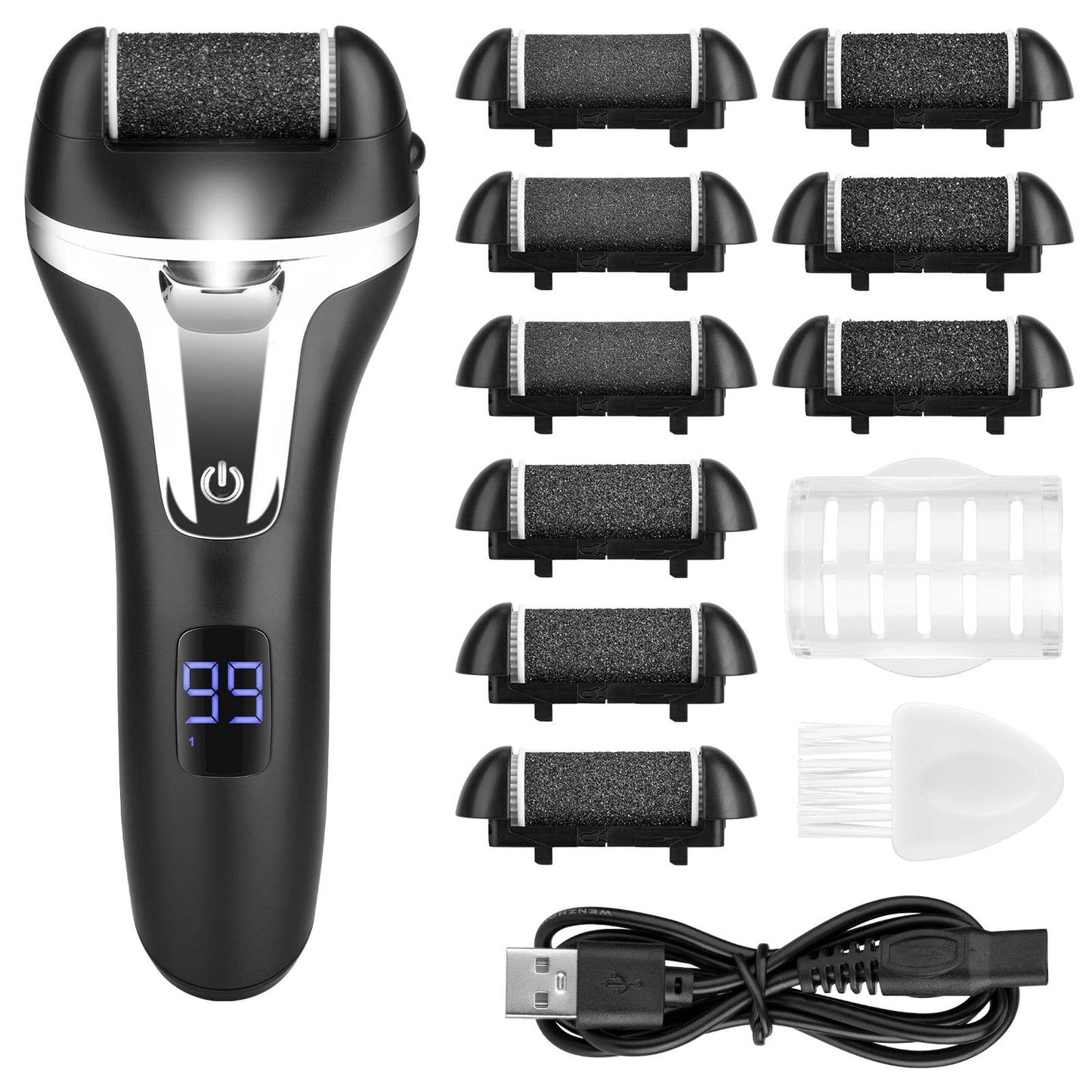 Electric Foot File Callus Remover for Feet - 9 pcs Roller Heads,2 Speed Foot Care Kit Waterproof Pedicure Tools,Rechargeable Foot Scrubber Pedicure kit for Dead Hard Cracked Dry Skin