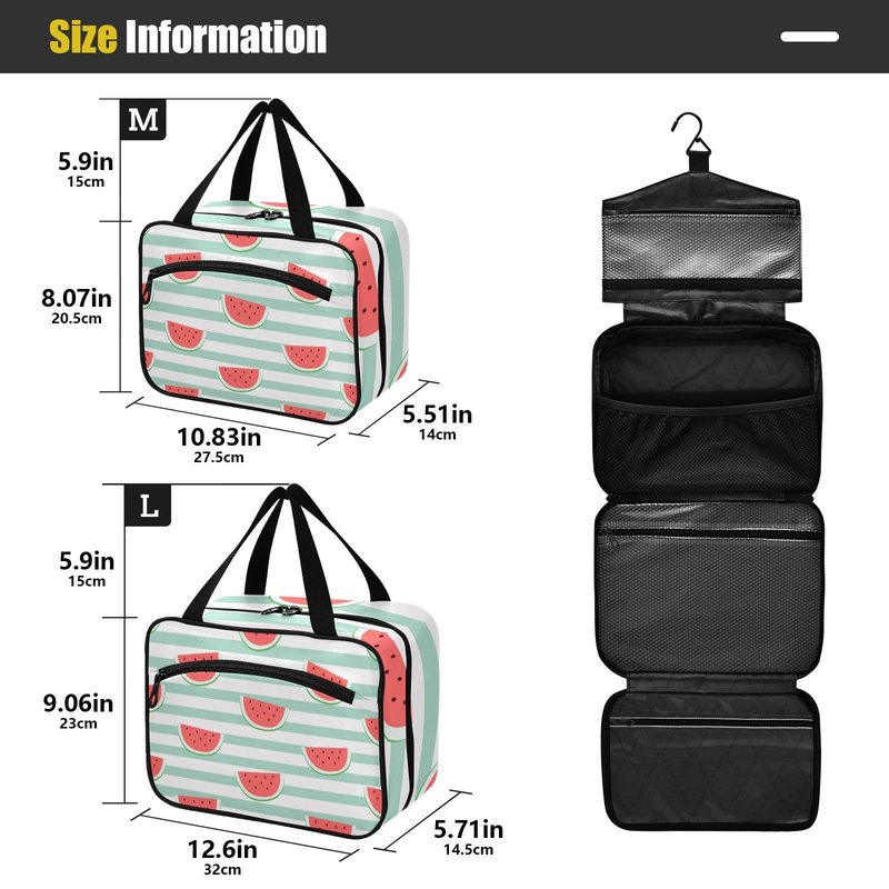 senya Toiletry Bag Travel Bag with Hanging Hook Cute Red Watermelon Slice Makeup Cosmetic Bag Travel Organizer Water-resistant for Toiletries Accessories Shampoo Full Sized Container,L