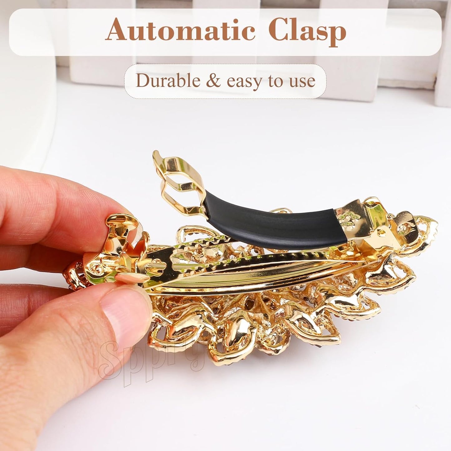 Rhinestone Hair Barrette - Luxury Gold-Plated Large Flower Design | Colorful Women's Hair Accessory