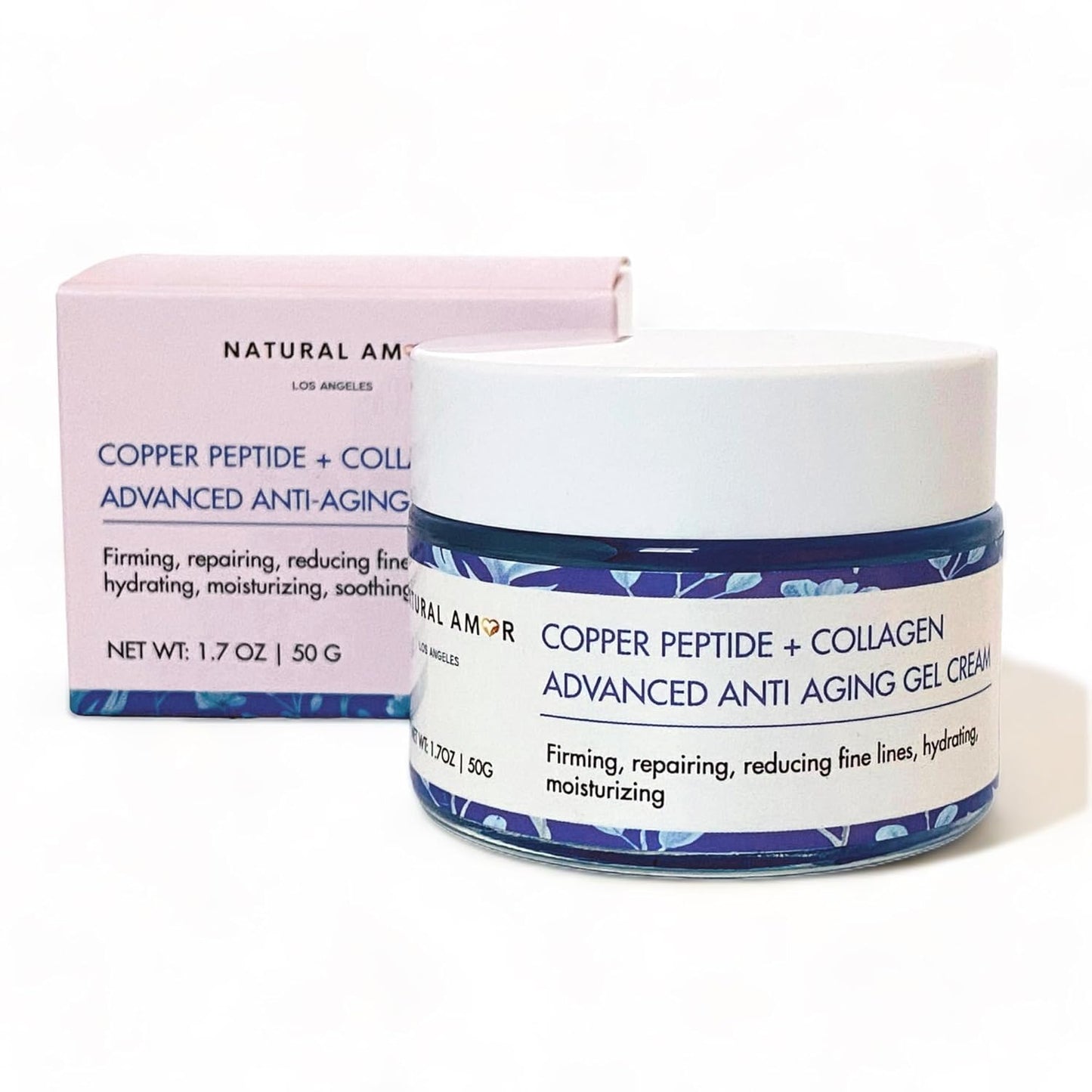 Natural Amor Copper Peptide Face Gel Moisturizer - Anti-Aging Collagen Cream for Rapid Firming | 1.7 oz
