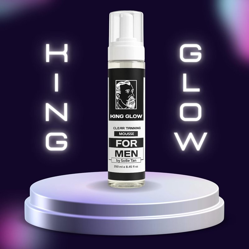 Self-Tanner for Men - King Glow Water-Based Fast-Drying Tanning Foam | Natural Sunless Tan for Body & Face (Mitt Included)