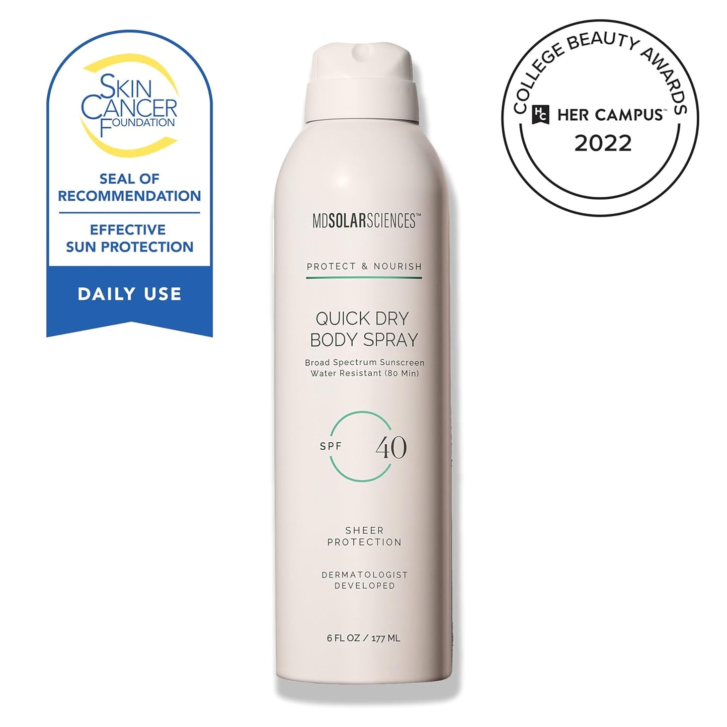 MDSolarSciences Quick Dry Body Spray SPF 40 - Water-Resistant Sunscreen with Antioxidants | 6 Fl Oz