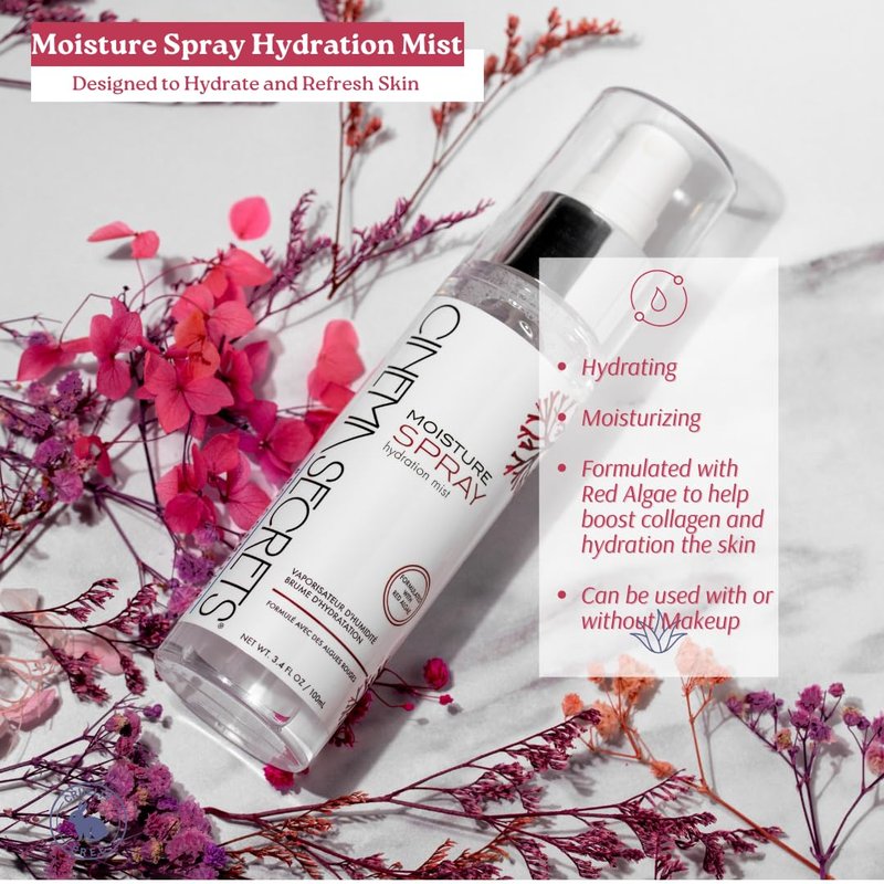 CINEMA SECRETS Moisture spray+ Hydrating Mist - Red Algae Face Spray for Moisture, Skin Prep, Collagen Support, Refreshes Makeup & Soothes Dry, Sensitive Skin