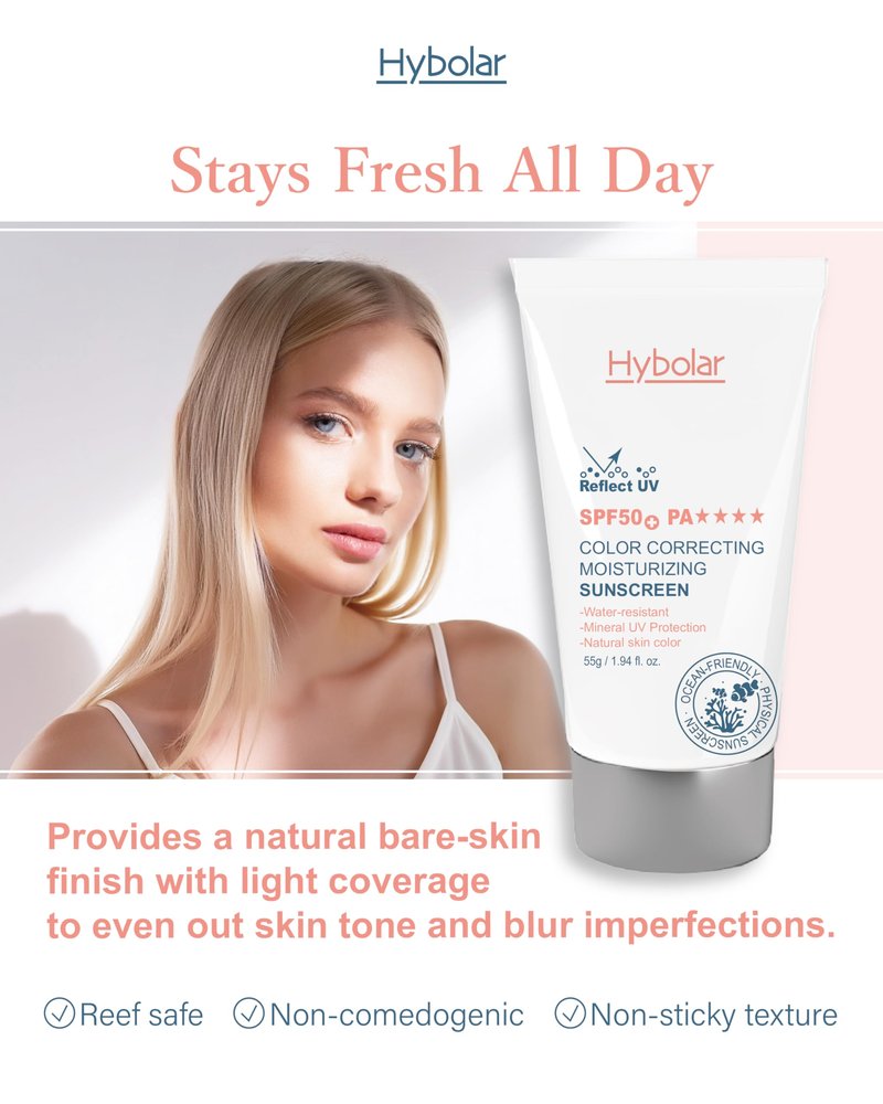 Hybolar Tinted Mineral Face Sunscreen SPF 50 Broad Spectrum Non-Comedogenic with Vitamin C Skin Moisturizer for Sensitive Skin & Kids