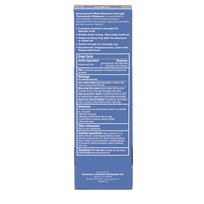 Neutrogena T/Sal Therapeutic Dandruff Shampoo, Scalp Build-Up Control, 3% Salicylic Acid,Psoriasis Treatment, Seborrheic Dermatitis Shampoo, Clears Flakes, Fragrance Free, 4.5 fl oz