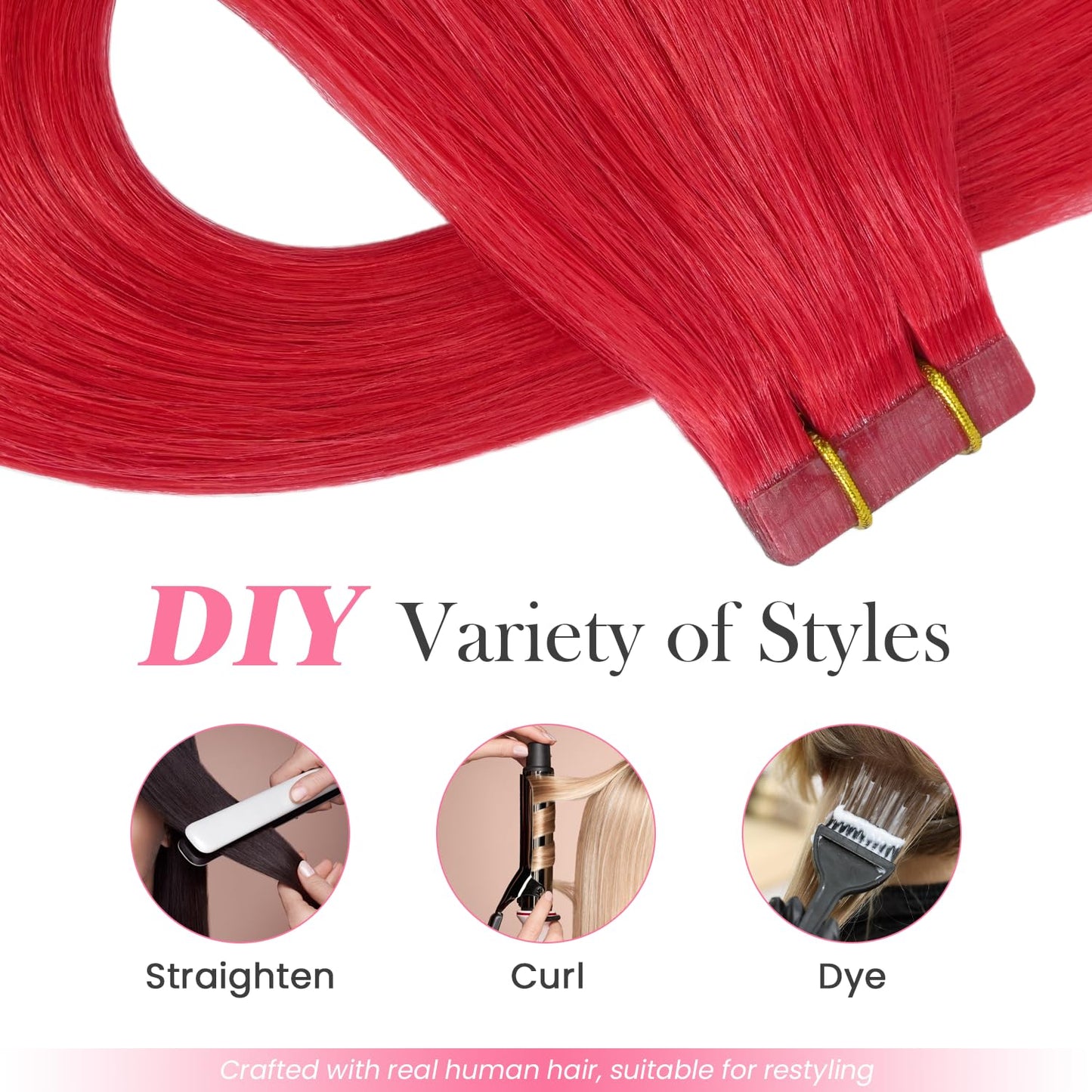 Aison Red Tape in Hair Extensions Human Hair 16 Inch 30G 100% Remy Human Hair Extensions Silky Straight for Women 20 Pcs/Package