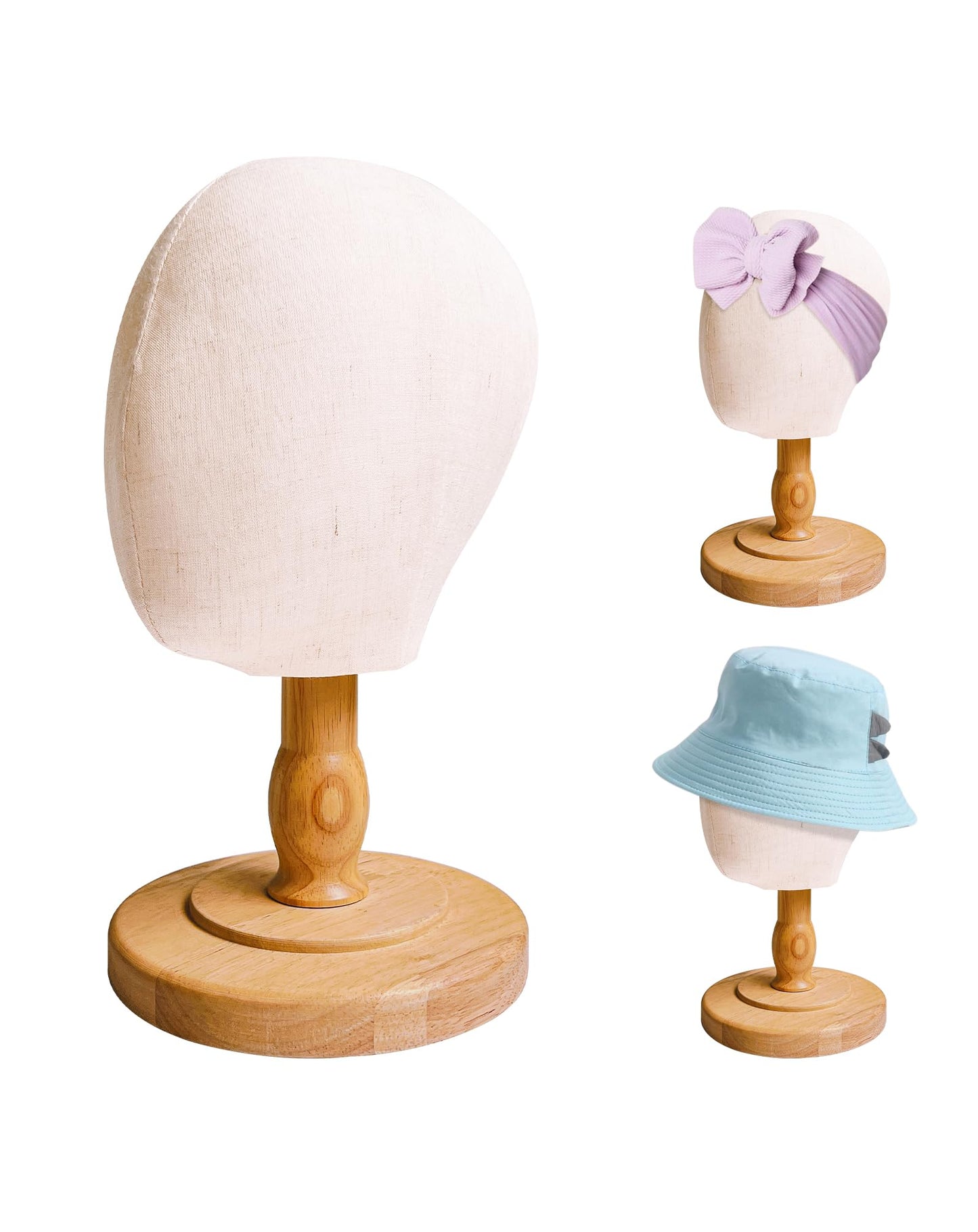 CHADWICK UnPinnable Baby Mannequin Head - Wig Stand for Kids, Plastic Model for Hats, Wigs, Glasses, Scarves Display - Baby Girl Children Hat Stand, Canvas Block Manikin for Home, Salon (47cm)