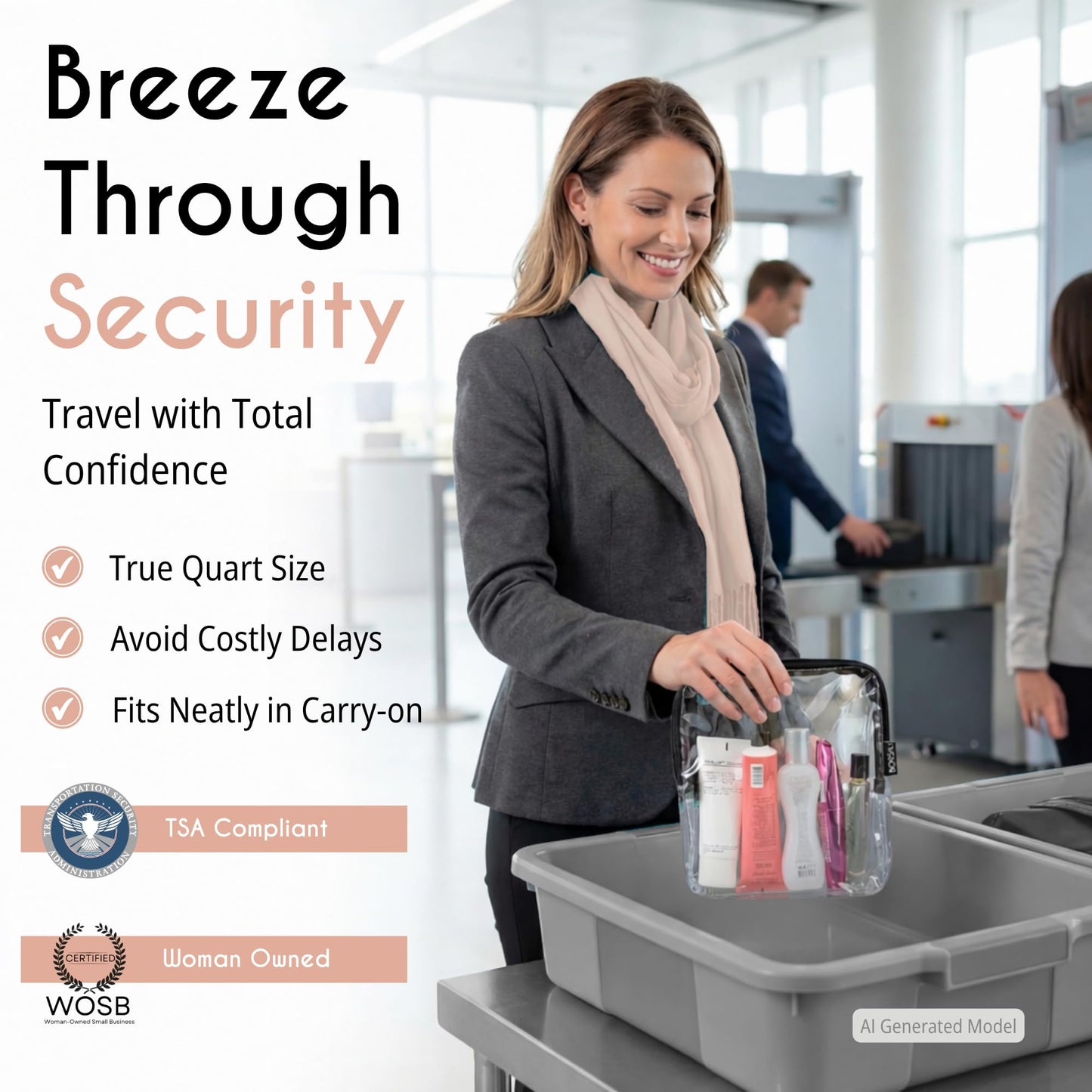 BORSALI TSA Approved Toiletry Bag - Clear Quart Size for 3-1-1 LIquids for Carry On Travel - Toiletries Organizer - Cosmetic Pouch with Zipper - Travel Accessories - 4 Pack