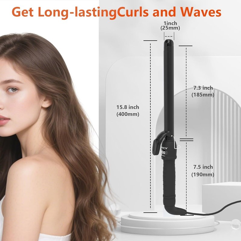 Curling Iron - 1 Inch Ceramic Curling Iron with Fast Heat & LCD Display | Adjustable 180°F-450°F for Long-Lasting Beach Waves, Black