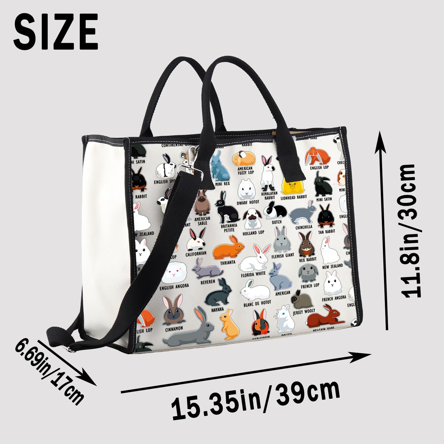 G2TUP Bunny Lover Gift Type of Rabbits Tote Bag Bunnies Owner Handbag Rabbit Lover GiftS Rabbit Fan Gift (Type of Rabbits TT)