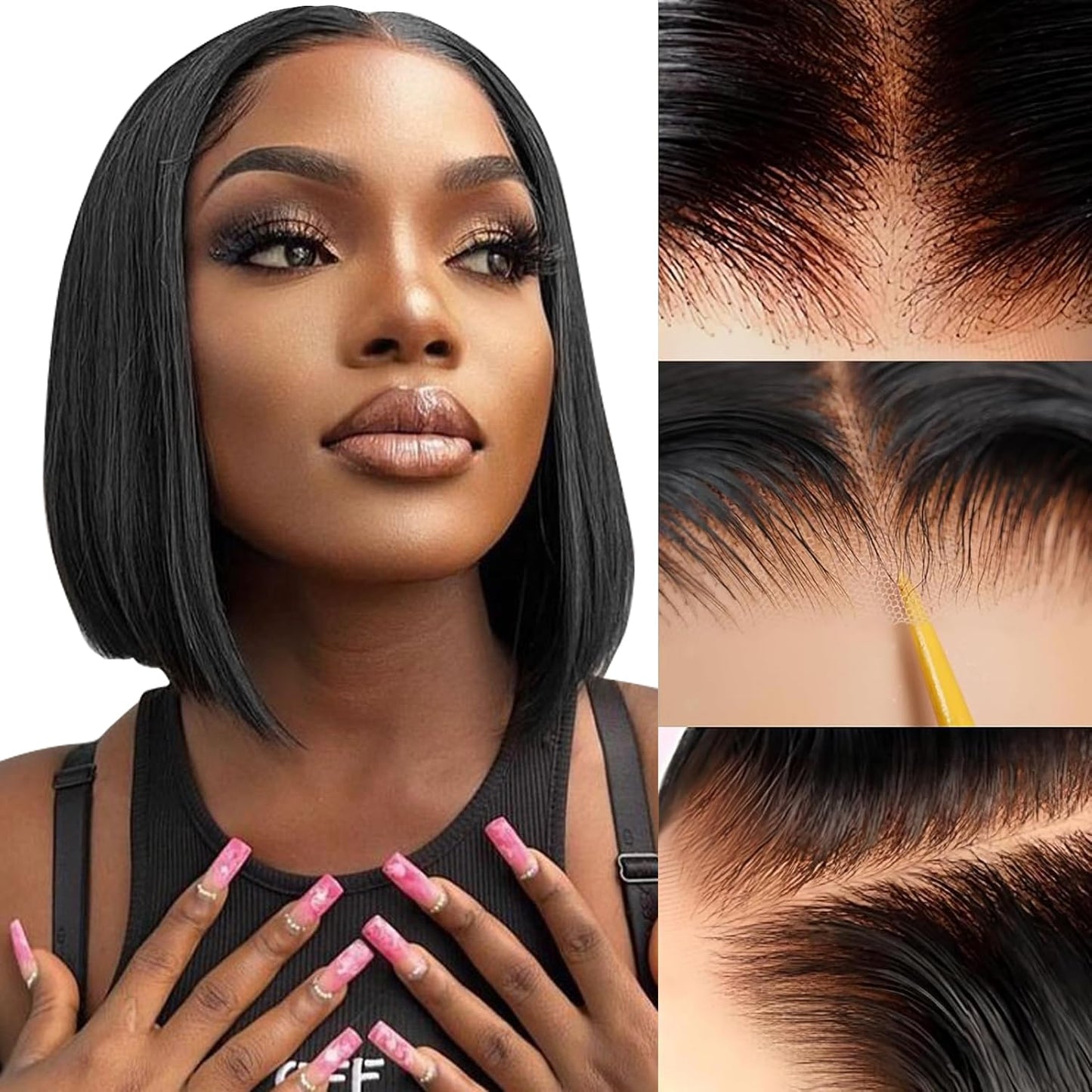 Tuziyi 14 Inch Bob Wig Human Hair 9x6 Wear and Go HD Lace Closure Glueless Wigs Human Hair Pre Plucked Pre Cut 220% Density Short Straight Bob Wig Human Hair for Black Women