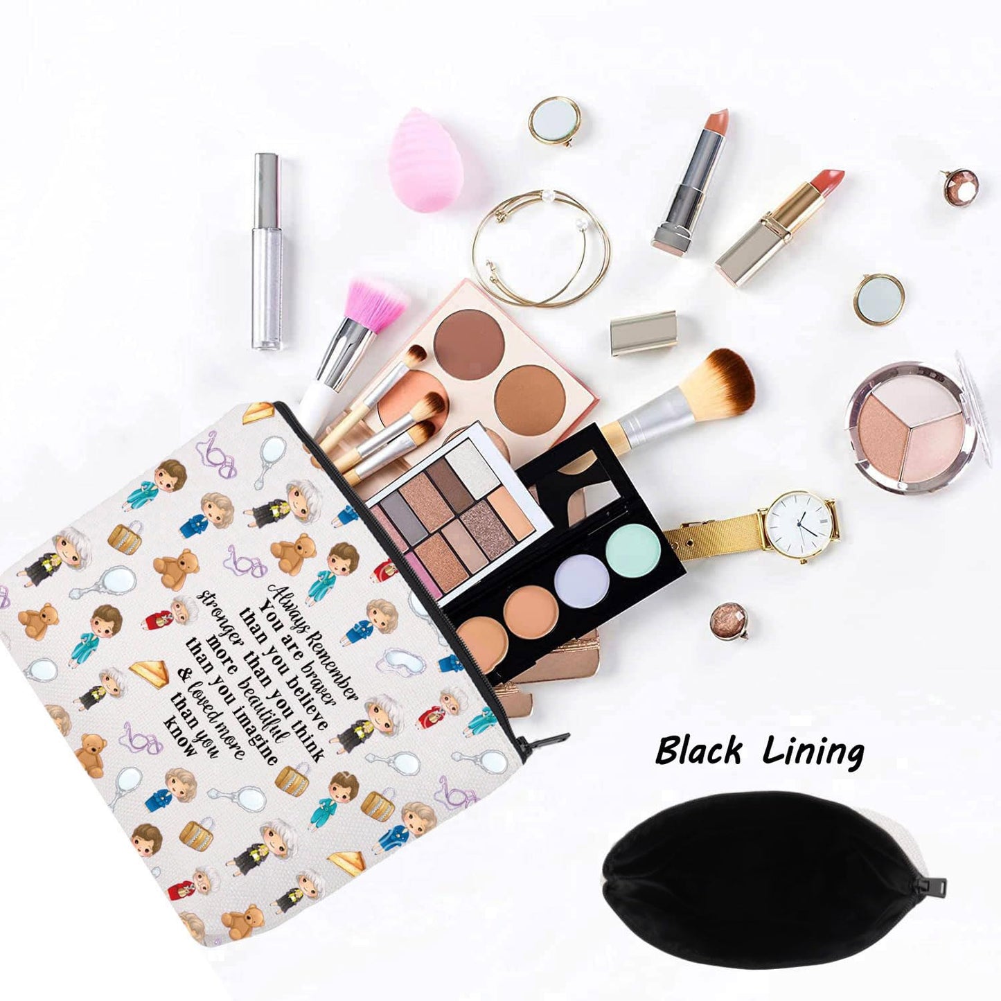 LEVLO Golden Inspired Cosmetic Make Up Bag Golden TV Show Fans Gift You Are Braver Stronger Smarter Than You Think Makeup Zipper Pouch Bag For Women Girls (Golden LT)