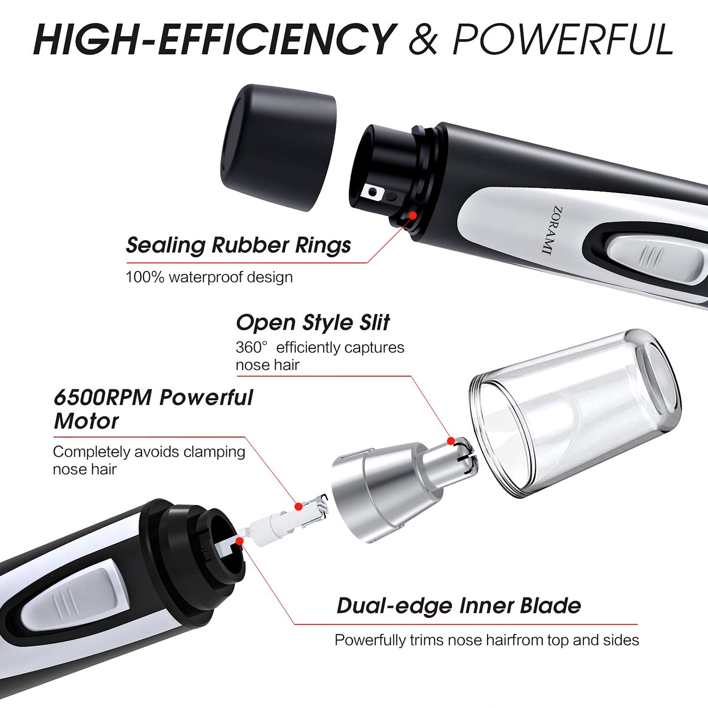 ZORAMI Ear and Nose Hair Trimmer Clipper - 2025 Professional Painless Hair Trimmer Black & Pink