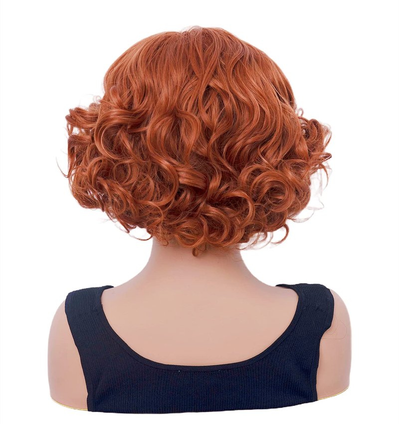 Gerulyss Short Copper Red Wavy Wigs for Women Auburn Curly Natural Synthetic Wig Ginger Middle Part Full Wig for Role Play,Halloween,Daily Use