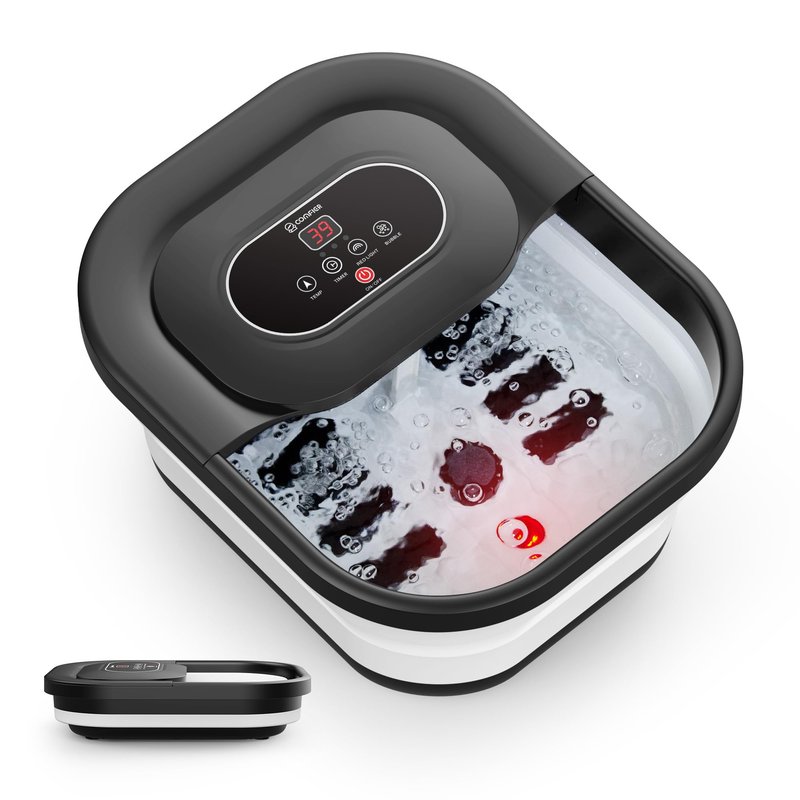 COMFIER Collapsible Foot Spa Bath Massager with Heat, Pedicure Foot Spa with Bubbles, Red Light, Pumice Stone and Shiatsu Massage Rollers, Heated Bath Spa for Relaxation and Stress Relief