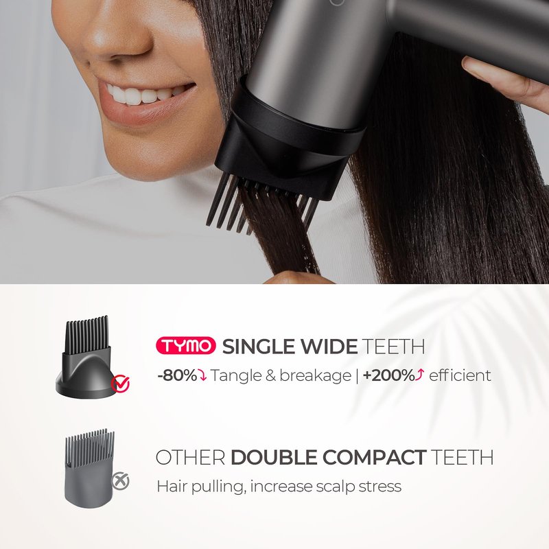 TYMO Hair Dryer with Diffuser, 1500W High-Speed Professional AIRHYPE Lite Blow Dryer with Comb for Fast Drying, 110,000RPM Brushless Motor, 200 Million Ionic Hairdryer, 3 Speeds & 4 Temps, Low-Noise
