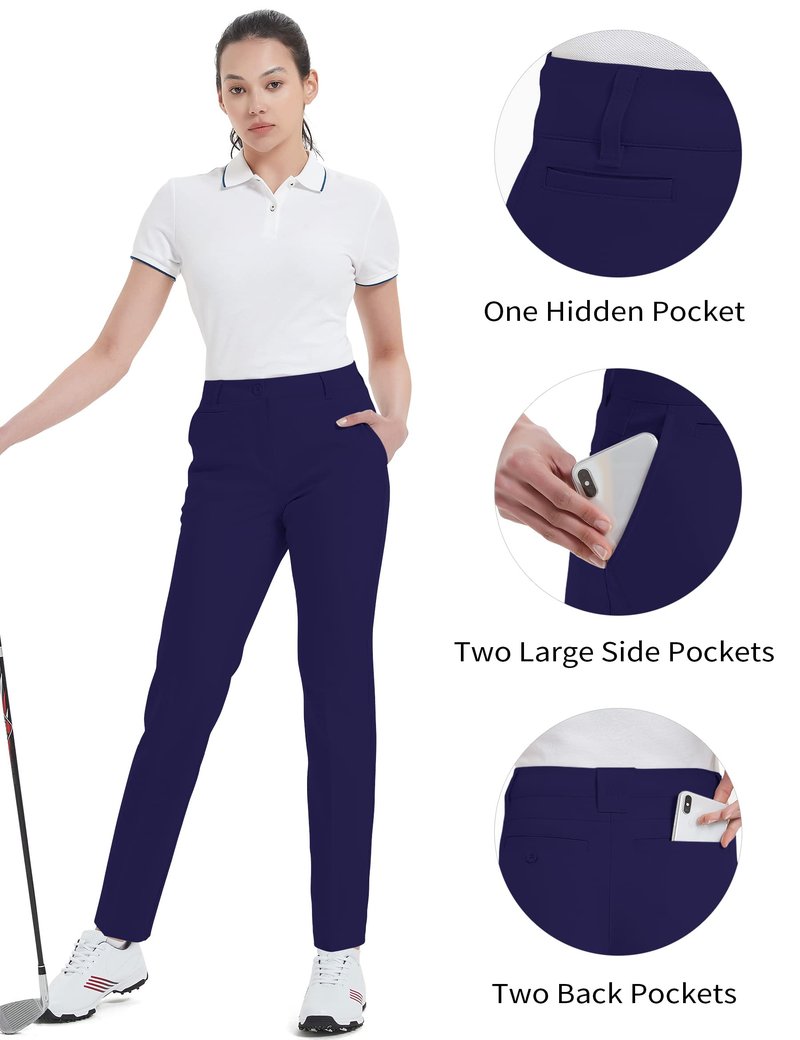 Women's Golf Pants Stretch Straight Leg Pants Quick Dry Lightweight with 5 Pockets Athletic Work Casual for Women Size 10 Navy Blue