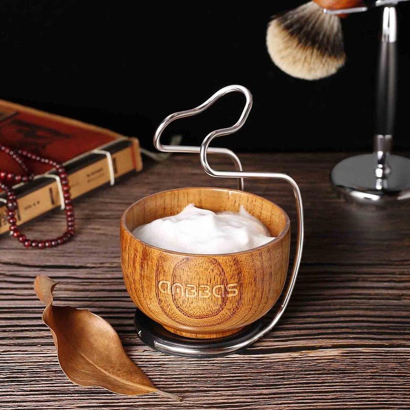 Anbbas Pure Badger Hair Shaving Brush Wood Handle and Large Soap Bowl with Stainless Steel Shaving Stand 3in1 Kit for Men