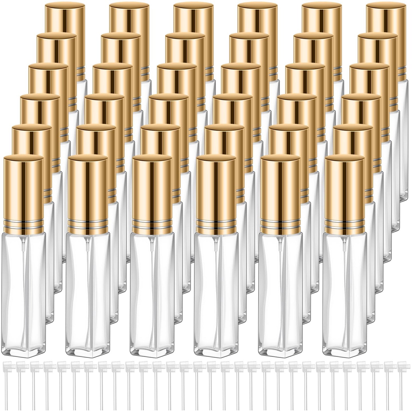 Domensi 30 Pcs 8 ml Empty Glass Perfume Bottles Bulk - Gold Refillable Cologne Spray Atomizer with Pump, for Travel, Skincare, Haircare, Cleaning & DIY Essentials
