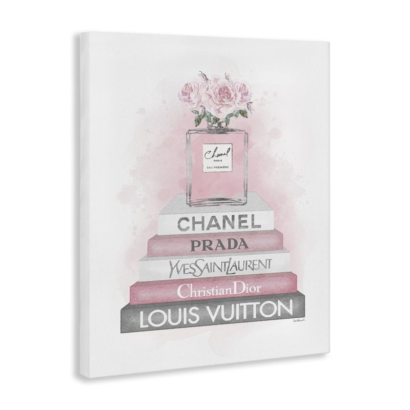 Stupell Industries 'Pink Roses Perfume Bottle Glam Fashion Bookstack', Canvas Art, 16 x 20 Inches, Easy to Hang and Sturdy, Made in USA, by Amanda Greenwood