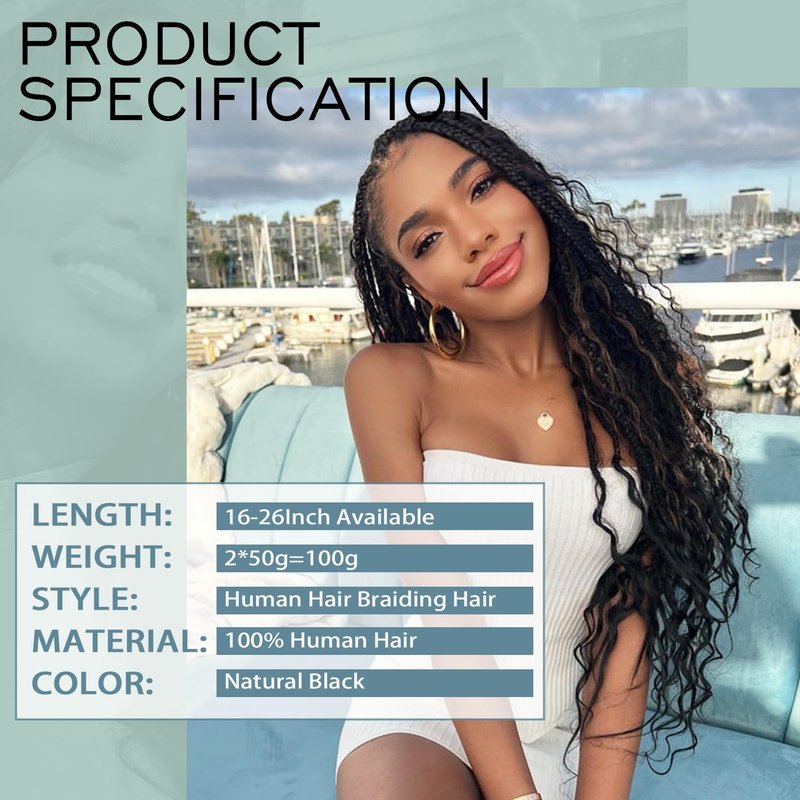 20 Inch Deep Wave Human Braiding Hair - 100g Brazilian Virgin Bulk Bundles | Wet & Wavy Curly Extensions in Natural Black