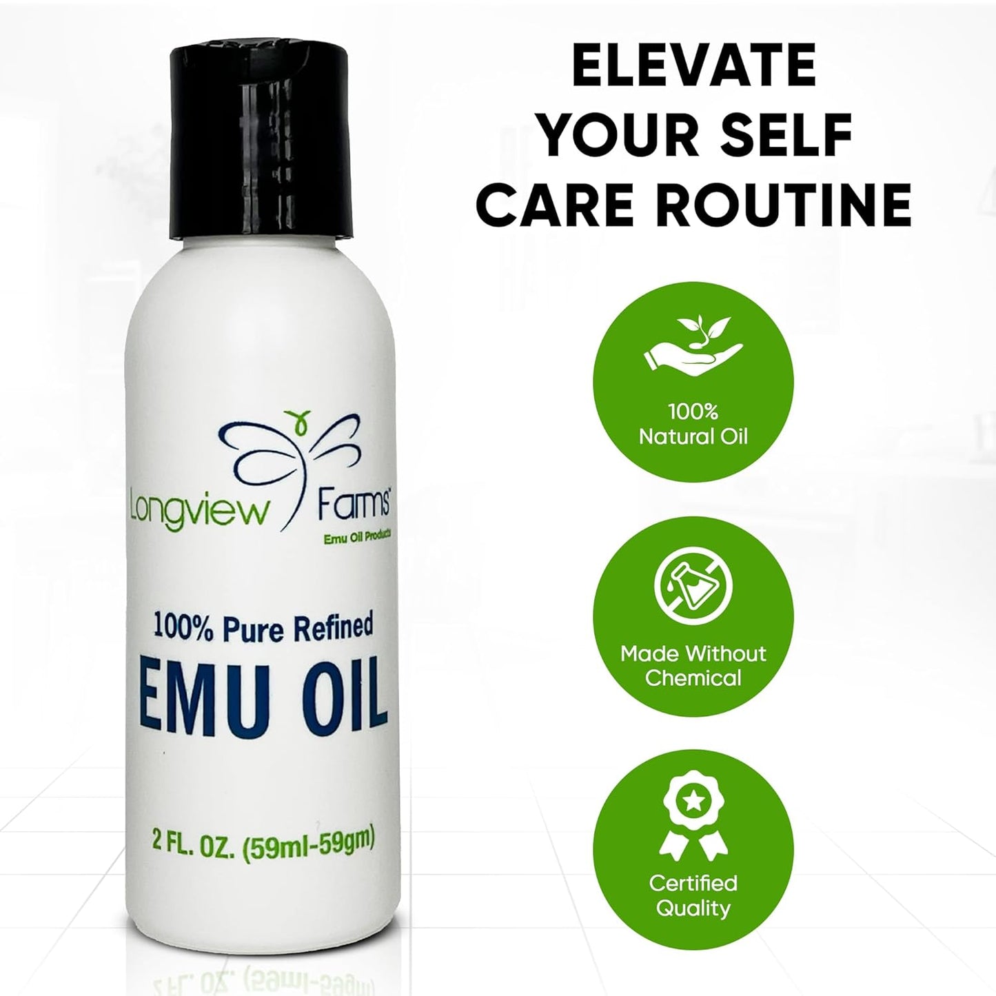 Emu Oil for Hair and Body - 100% Pure & Refined Hydration | Premium Skin & Hair Care | 2 Fl. Oz