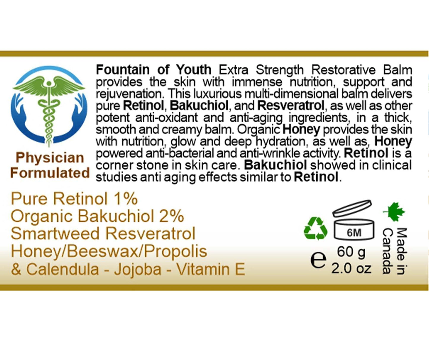 Visage Pure Fountain of Youth - Extra Strength Restorative Melting Balm- Powerful Combination of Retinol, Bakuchiol Oil, and Resveratrol. Immense Nutrition, Intensive Wrinkle Repair, Exceptional Glow