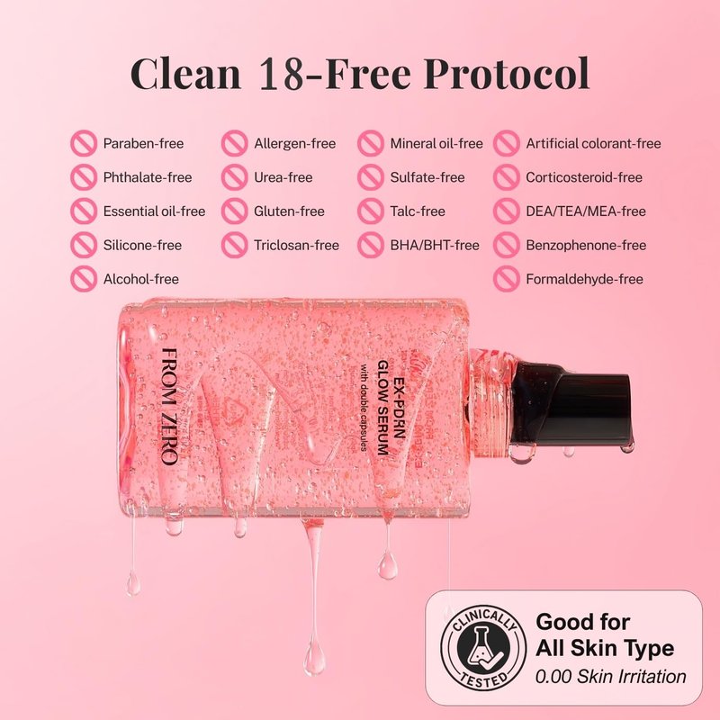 FROM ZERO EX-PDRN Glow Serum, 3.38 fl.oz. Facial Moisturizer for Dry Skin, Rose Scented, Hydration, Broccoli PDRN, Jinseng Exosomes, Vegan Collagen, Niacinamide, Gift for Girlfriend
