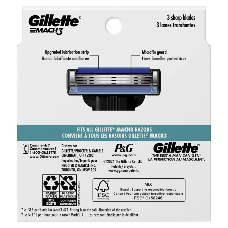 Gillette Mach3 Razor Refills for Men, 10 Razor Blade Refills