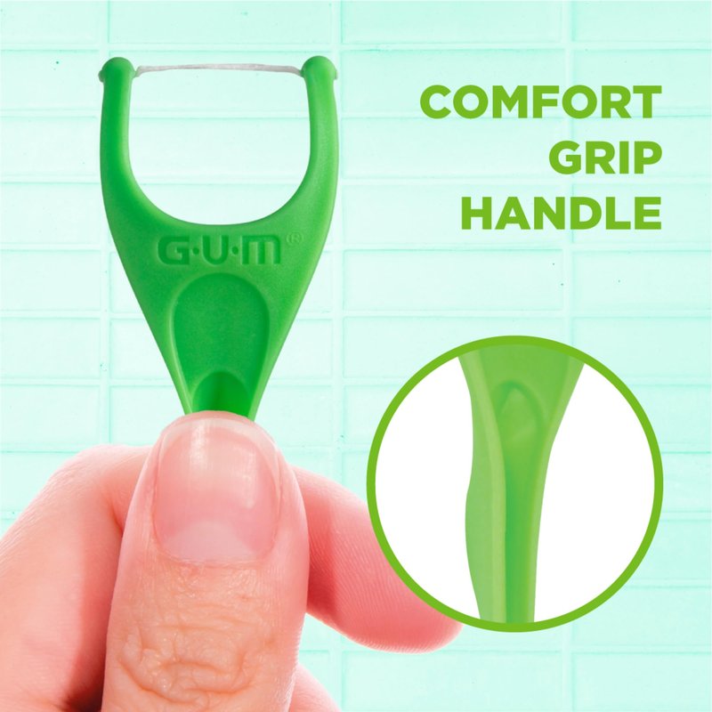 GUM Angled Clean Dental Floss Picks, Extra-Strong Shred-Resistant Floss with Easy-Grip Handle, Angled for Easy Reach, Fresh Mint Flavor, 75 Count (Pack of 4), 300 Total