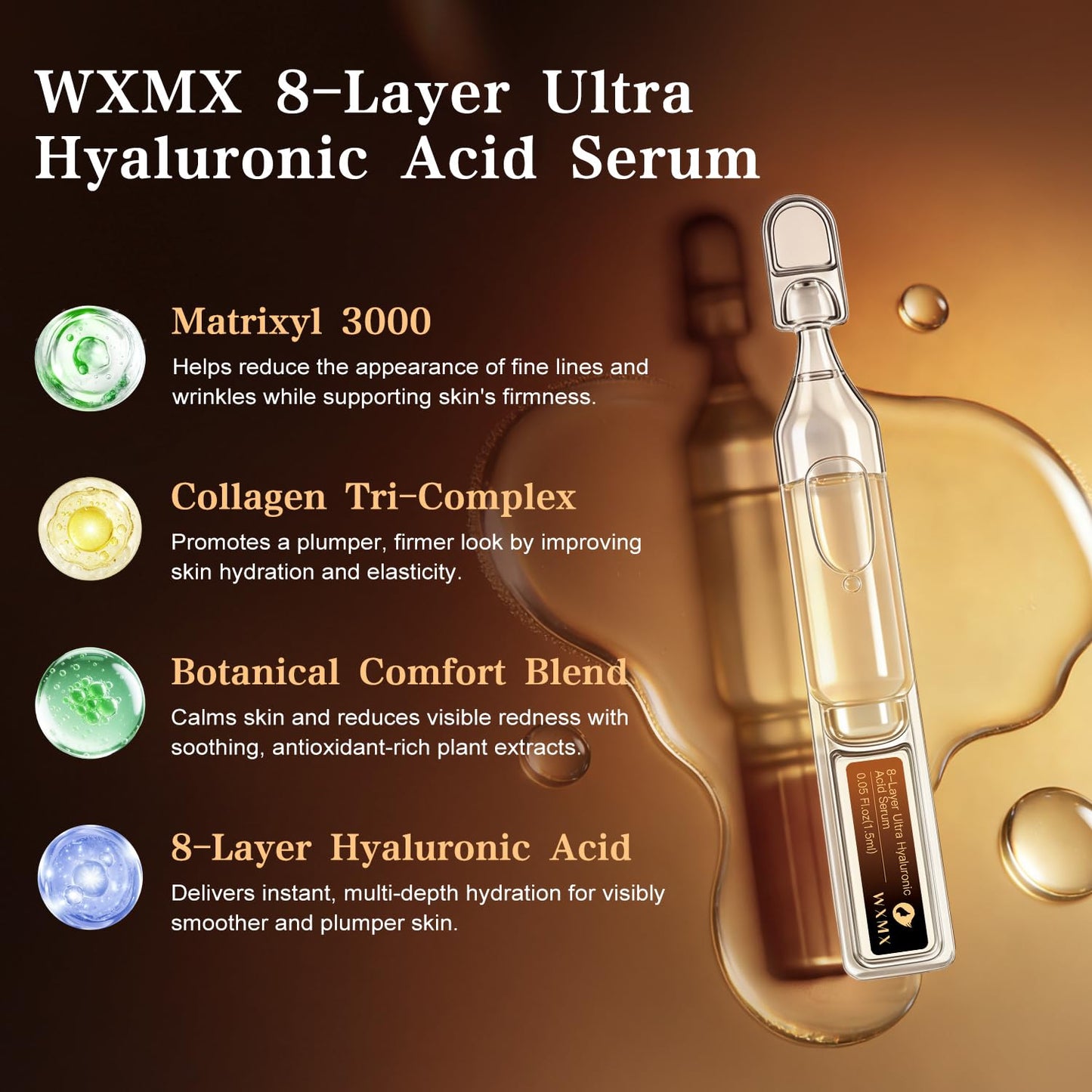 Ultra Hyaluronic Acid Serum for face with 8 Types of HA - 80,000 ppm HA Complex, Matrixyl 3000, Collagen Tri- Complex & Peptides, Multi-Layer Hydration Anti-Aging Face Serum