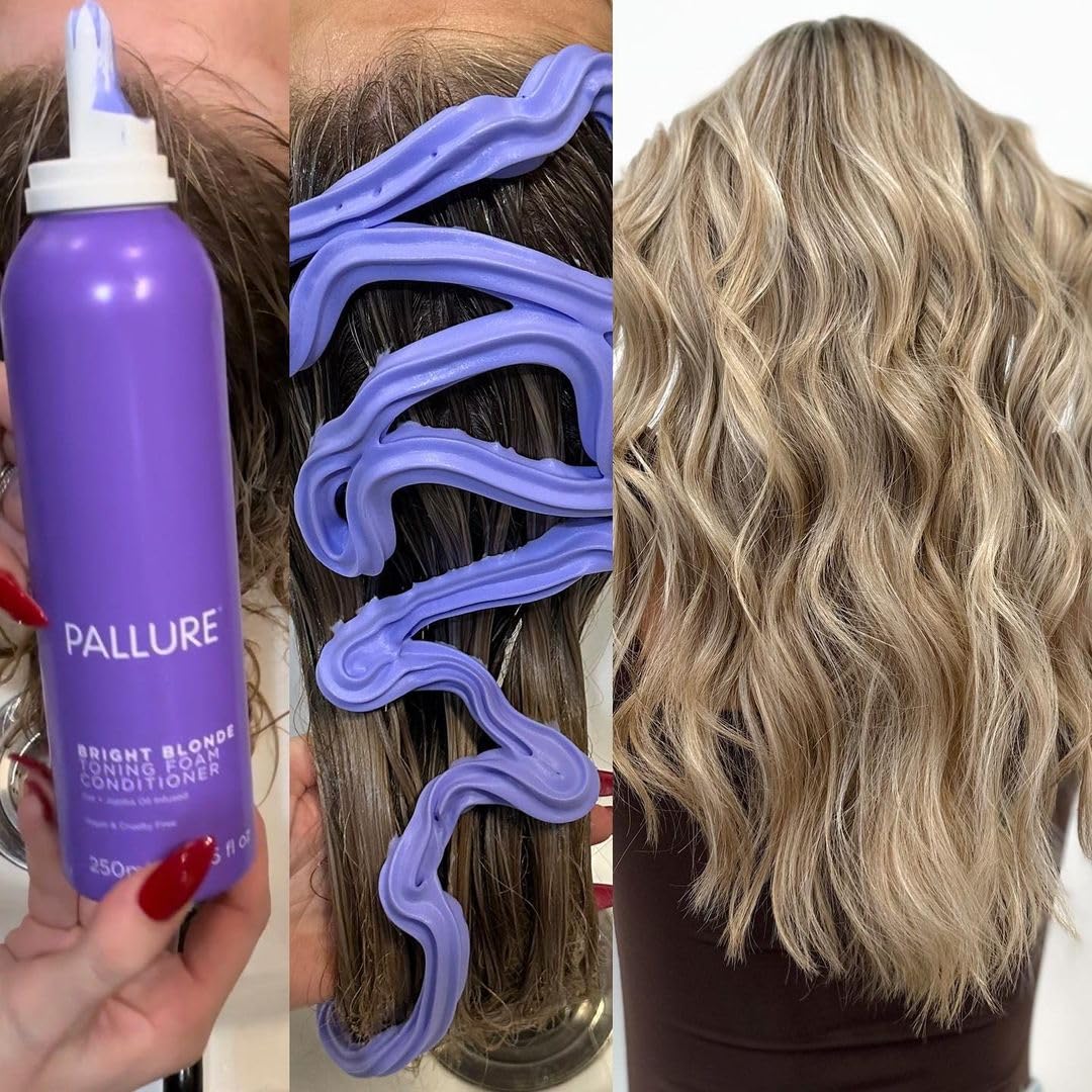 Pallure Bright Blonde Hair Toning Foam Conditioner, Reduces Brassiness And Yellow Tones – For Blonde, Silver, Ash Hair, Vegan and Cruelty Free, 250 ml