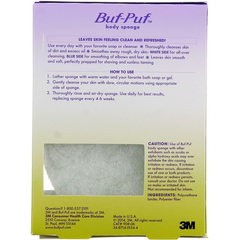 Buf-Puf Body Sponge, Bath Sponge, Dermatologist Developed, Cleanses Skin of Dirt, and Excess Oil, Reusable, Exfoliating, 6 Count