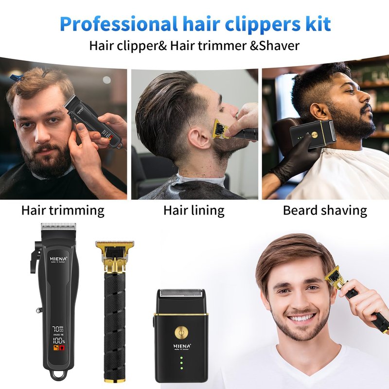 HIENA PRO Professional Hair Clipper Set for Men, Cordless Barber Clippers Set and Trimmer Kit, USB Rechargeable Electric Beard Trimmer Foil Shaver & Men's Facial Grooming Tool Kit, Gifts for Men